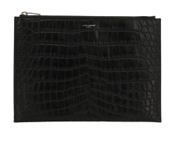 Saint Laurent Zipped Pouch, Mock Croc, Black, MII, B/DB, 3*